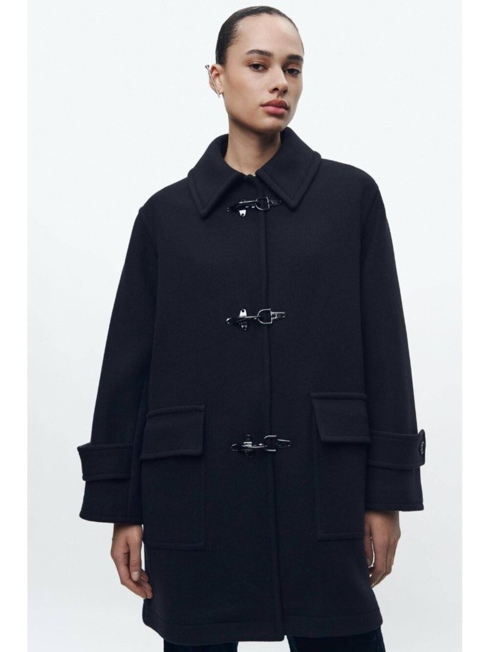 Zara Manteco Wool Blend Coat Women S Navy blue Fireman clasp 2111/741 NWOT